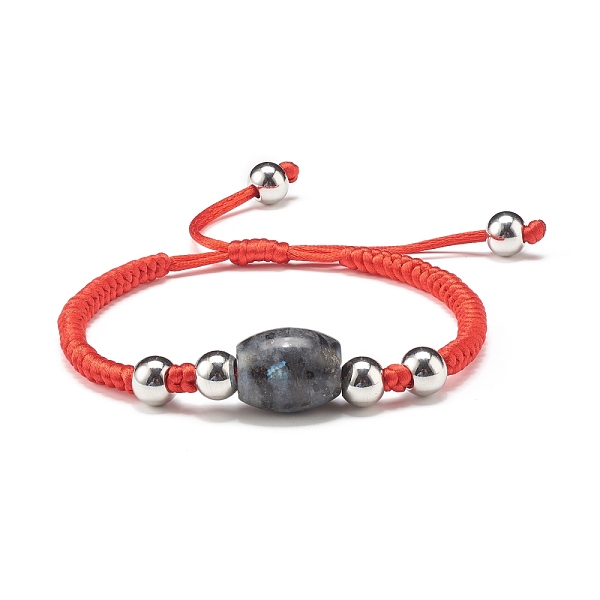 Natural Labradorite Barrel Beads Cord Bracelet For Her