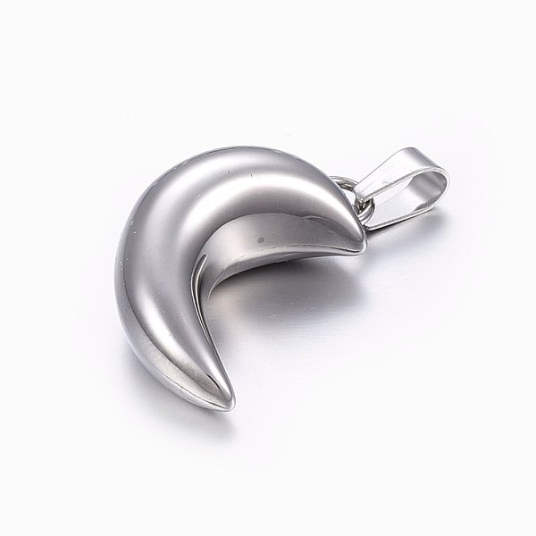 

PandaHall 304 Stainless Steel Pendants, Moon, Stainless Steel Color, 28.5x17x11mm, Hole: 8x4mm 304 Stainless Steel Moon