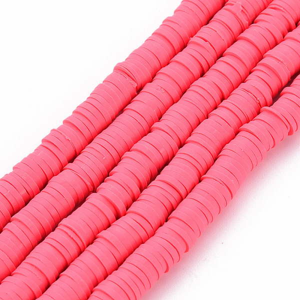 

PandaHall Handmade Polymer Clay Bead Strands, Heishi Beads, Disc/Flat Round, Cerise, 6x0.5~1mm, Hole: 2mm, about 320~447pcs/strand, 15.74..., Red