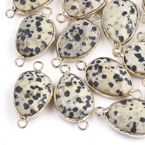 

PandaHall Natural Dalmatian Jasper Links connectors, with Brass Findings, Faceted, teardrop, Golden, 27.5x14.5~15x6~6.5mm, Hole: 2mm...