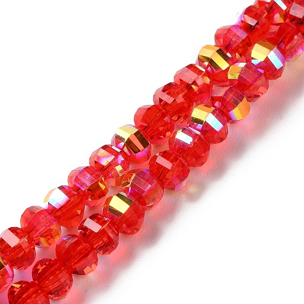 PandaHall Transparent Electroplate Glass Beads Strands, AB Color, Faceted Lantern, Red, 6x4.5mm, Hole: 1.4mm, about 98pcs/strand, 17.72''...