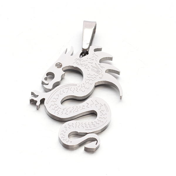 

PandaHall Men's 304 Stainless Steel Rhinestone Dragon Pendants, Stainless Steel Color, 40.5x32x2.5mm, Hole: 4x11mm Stainless..., Clear