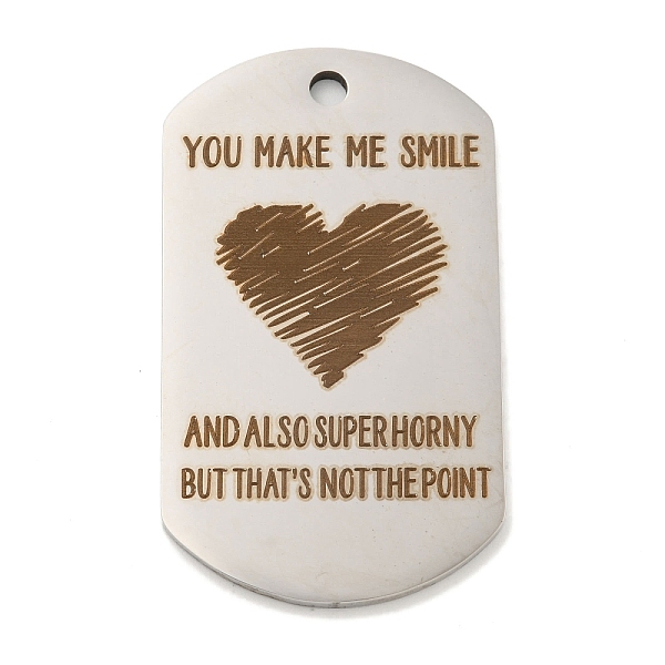 

PandaHall Valentine's Day 201 Stainless Steel Pendants, Love Message Charms, Oval with Word Charms, Stainless Steel Color, 49x28x2mm, Hole...