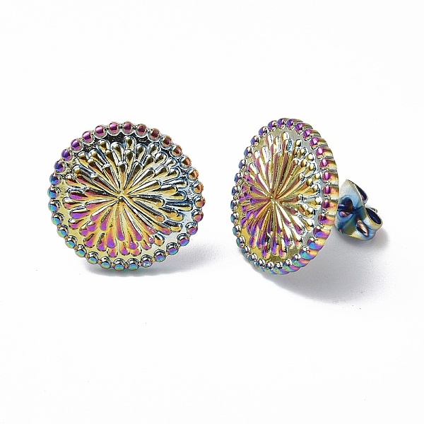 

PandaHall Ion Plating(IP) 304 Stainless Steel Flower Stud Earrings for Women, Rainbow Color, 15x14.5mm, Pin: 0.7mm 304 Stainless Steel...