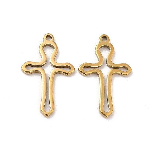 

PandaHall 304 Stainless Steel Pendants, Hollow, Cross Charm, Real 18K Gold Plated, 17x10.5x1mm, Hole: 1mm 304 Stainless Steel Cross