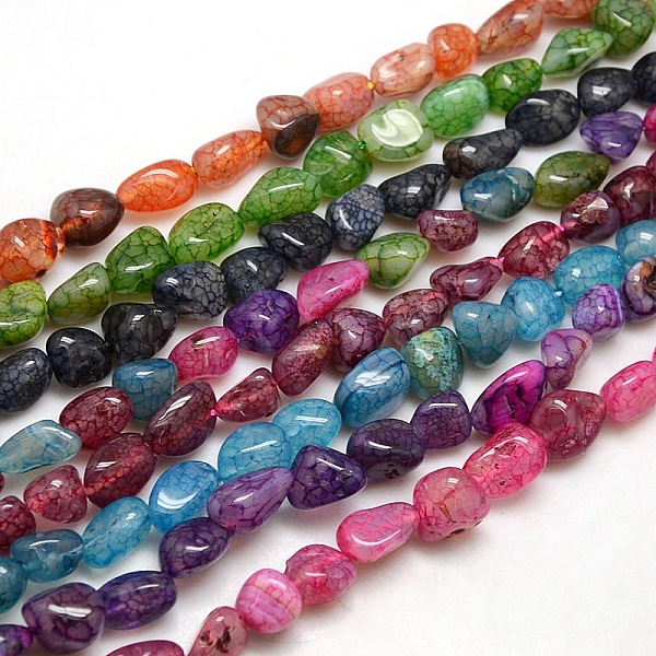 

PandaHall Nuggets Natural Crackle Agate Beads Strands, Dyed & Heated, Mixed Color, 8~16x8~12x6~10mm, Hole: 1mm, about 30~40pcs/strand, 15~16..., Multicolor
