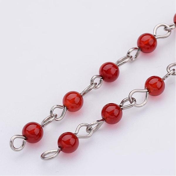 

PandaHall Handmade Natural Carnelian Beaded Chains, Unwelded, for Necklaces Bracelets Making, with Iron Eye Pin, Platinum, 39.37 inch...