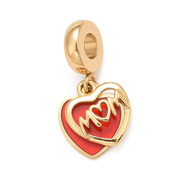 

PandaHall 304 Stainless Steel European Dangle Charms, Large Hole Pendants, with Red Enamel, Mother's Day, Heart with Word Mom, Golden, 23mm...
