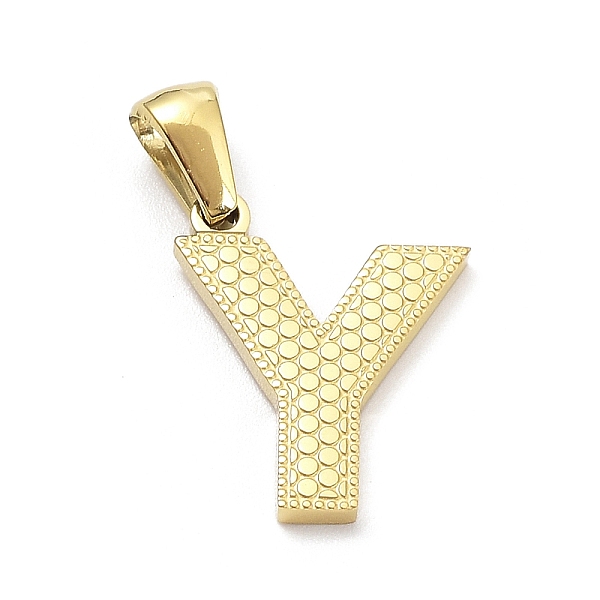 

PandaHall Ion Plating(IP) 316L Surgical Stainless Steel Pendants, Real 18K Gold Plated, Letter Charm, Textured, Letter Y, 17x14x1.6mm, Hole...