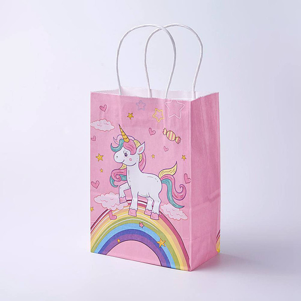 

PandaHall kraft Paper Bags, with Handles, Gift Bags, Shopping Bags, Rectangle, Horse Pattern, Pink, 21x15x8cm Paper Other Animal Pink
