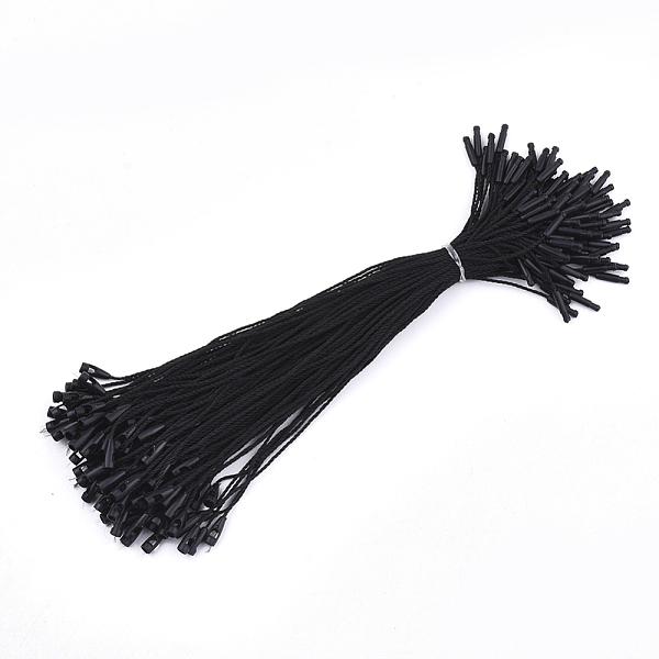 

PandaHall Polyester Cord with Seal Tag, Plastic Hang Tag Fasteners, Black, 160~200x0.6~0.8mm, Seal Tag: 10x2mm and 9x3mm, about 1000pcs/bag...