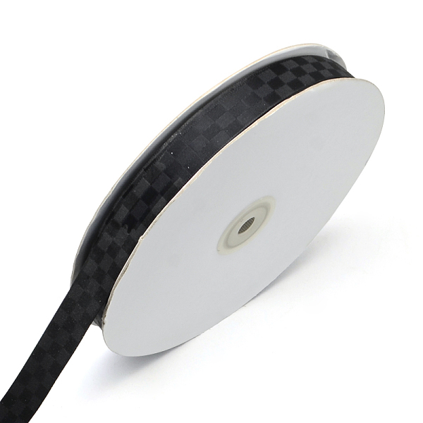 

PandaHall Lattice Single Face Satin Ribbon, Polyester Ribbon, Black, 3/8 inch(9~10mm), about 100yards/roll(91.44m/roll) Polyester Black