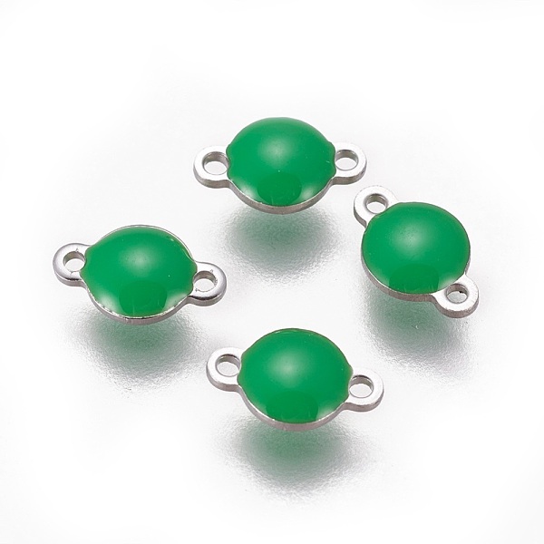 

PandaHall 304 Stainless Steel Enamel Links connectors, Enamelled Sequins, Flat Round, Stainless Steel Color, Green, 9.5x6x3.5mm, Hole: 1.2mm...