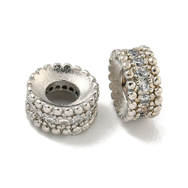 

PandaHall Brass Cubic Zirconia Spacer Beads, Long-Lasting Plated, Lead Free & Cadmium Free, Flat Round, Platinum, 7x3.8mm, Hole: 3.8mm..., Clear
