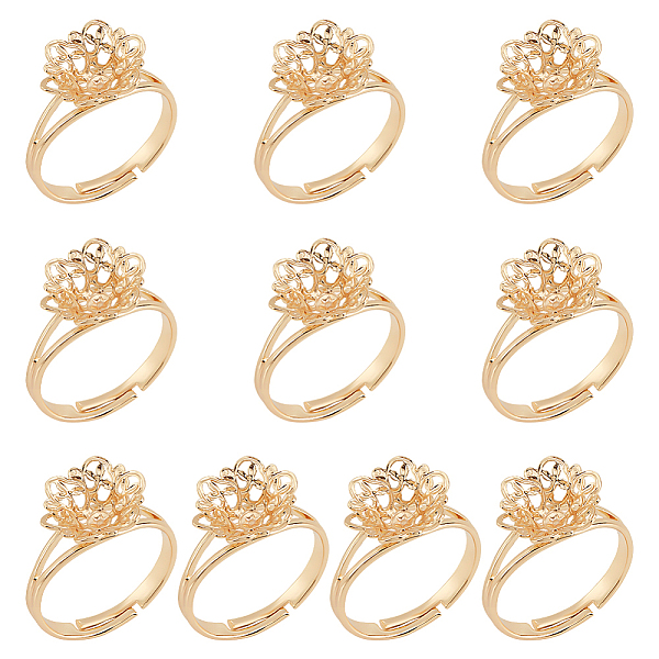 

PandaHall 10 Pcs Flower Claw Ring Blanks, 17.3mm Adjustable Brass Filigree Ring Settings Finger Rings Components Real 14K Gold Plated Claw...
