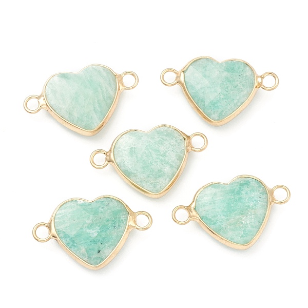 

PandaHall Natural Amazonite Links, with Golden Brass Edges, Heart, Undyed, 26x16x5.5mm, Hole: 2mm Amazonite Heart