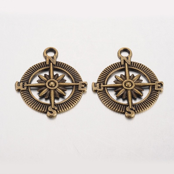 

PandaHall Compass Tibetan Style Alloy Pendants, Lead Free & Nickel Free & Cadmium Free, Antique Bronze, 29x25x2mm, Hole: 3mm, about...