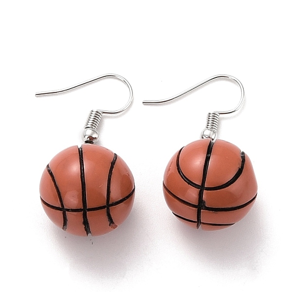 

PandaHall Resin Dangle Earrings, with Platinum Iron Earring Hooks, Basketball, Sienna, 37mm, Pin: 0.5mm Resin Brown