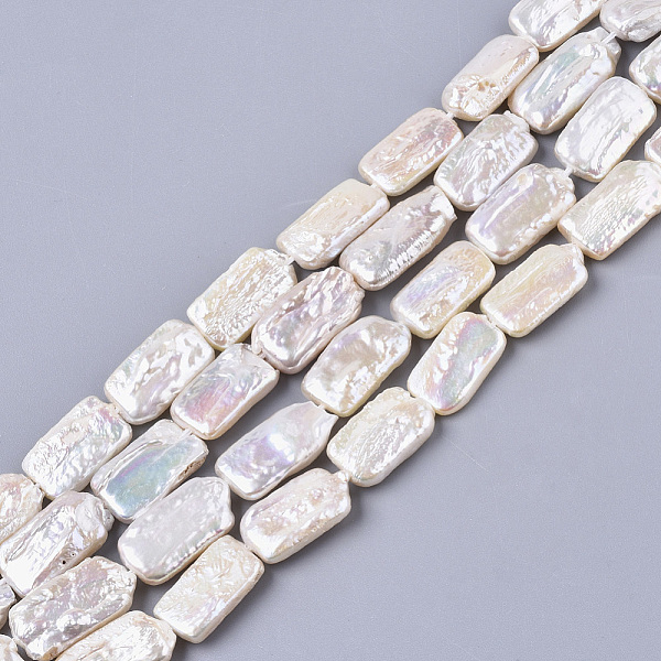 

PandaHall Natural Baroque Pearl Keshi Pearl Beads Strands, Cultured Freshwater Pearl, Rectangle, Seashell Color, 15~19x8~11x3~4mm, Hole...