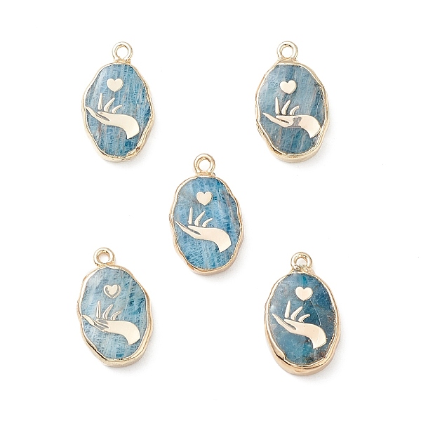 

PandaHall Natural Apatite Pendants, Oval Charms with Golden Brass Edge, 22x13x3~5.5mm, Hole: 1.8mm Apatite Oval