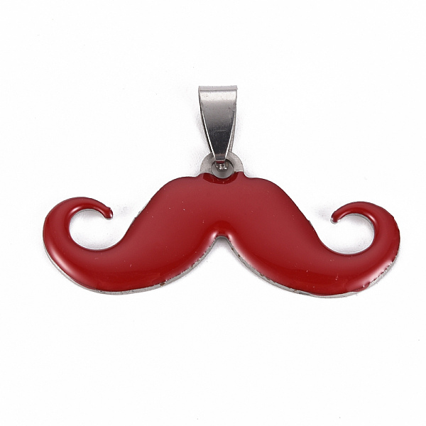 

PandaHall 201 Stainless Steel Enamel Pendants, Museache, FireBrick, 16.5~17.5x39.5~40.5x2mm, Hole: 8x4mm Stainless Steel+Enamel Mustache Red