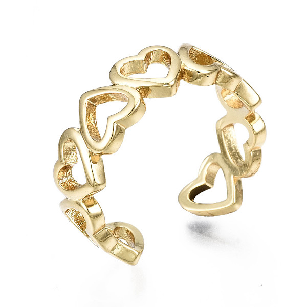 

PandaHall Brass Cuff Rings, Open Rings, Nickel Free, Hollow Heart, Real 16K Gold Plated, US Size 6, Inner Diameter: 17mm Brass