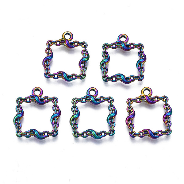 

PandaHall Rack Plating Rainbow Color Alloy Pendants, Cadmium Free & Nickel Free & Lead Free, Square, 21x18x2.5mm, Hole: 1.8mm Alloy Square