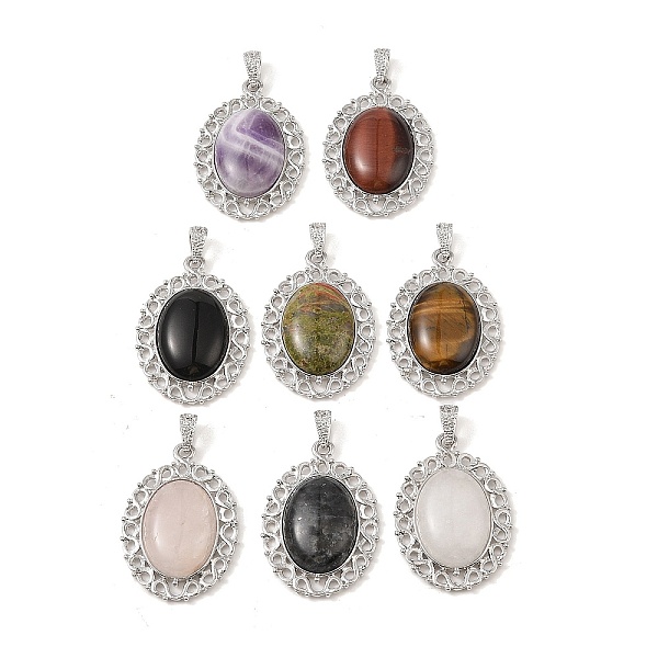 

PandaHall Natural Mixed Stone Pendants, with Platinum Tone Alloy Findings, Oval Charms, Mixed Dyed and Undyed, 41x28.5x7.5mm, Hole: 7.2x4mm...