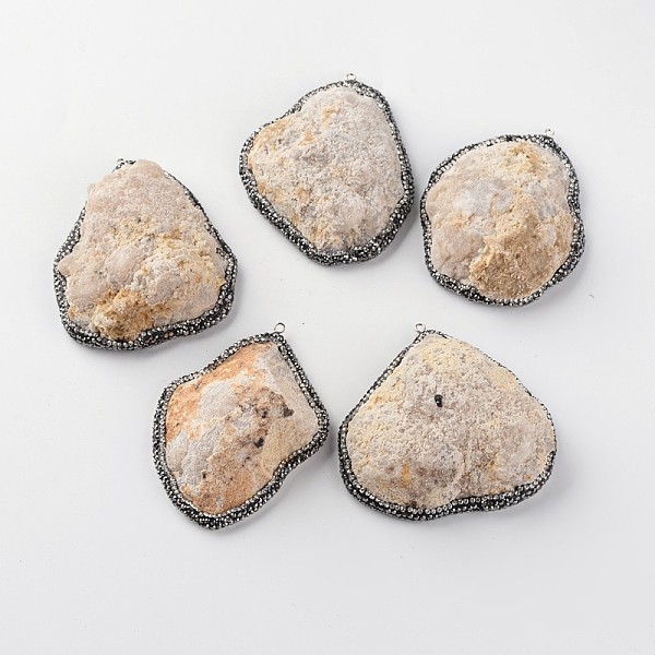 

PandaHall Nuggets Natural Druzy Agate Big Pendants, with Polymer Clay Rhinestone and Platinum Tone Brass Findings, 60~70x50~62x18~25mm, Hole..., Multicolor