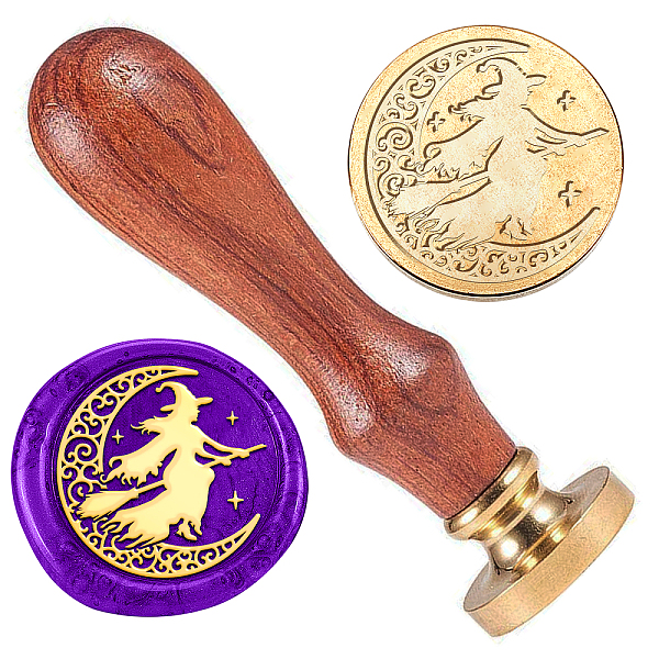 

PandaHall Halloween Golden Tone Brass Wax Seal Stamp Head with Wooden Handle, for Envelopes Invitations, Gift Card, Witch, 83x22mm, Stamps...