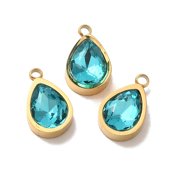 

PandaHall Ion Plating(IP) 304 Stainless Steel Pendants, with Dark Turquoise Glass, Teardrop Charms, Golden, 12x7x4mm, Hole: 1.5mm Stainless...