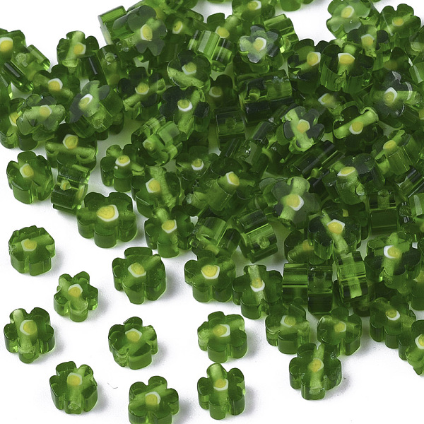 

PandaHall Glass Beads, Flower, Olive Drab, 4~6x4~6x2~3mm, Hole: 1mm Glass Flower