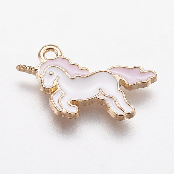 

PandaHall Alloy Enamel Pendants, Unicorn, Light Gold, Pink, 20x15x1.5mm, Hole: 1mm Alloy+Enamel Unicorn Pink