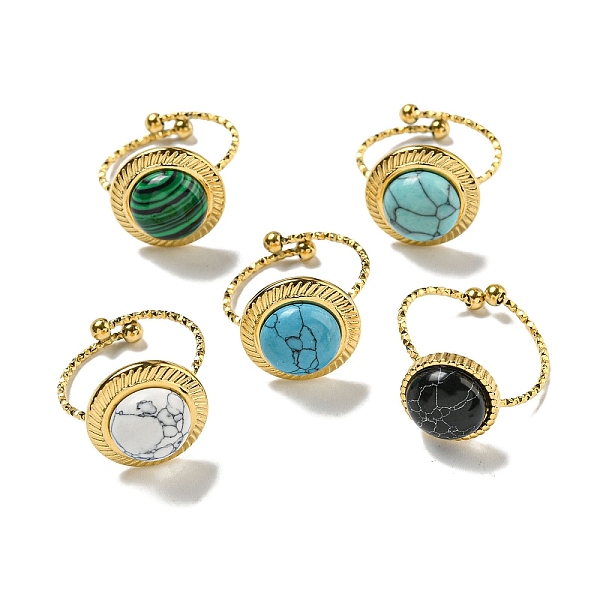 

PandaHall 304 Stainless Steel Open Cuff Rings, Synthetic Malachite & Turquoise Round Finger Rings for Women Men, Real 18K Gold Plated...