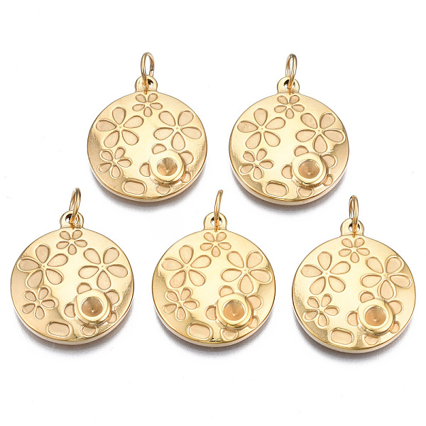 

PandaHall 316 Surgical Stainless Steel Pendants Rhinestone Settings, with Jump Rings, Flat Round with Flower, Real 14K Gold Plated, Fit For...