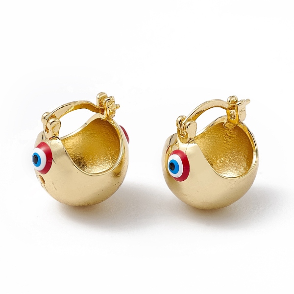 

PandaHall Brass Enamel Evil Eye Half Hoop Earrings, Real 18K Gold Plated Chubby Hoop Earrings for Women Girls, FireBrick, 20x17.5x15.5mm..., Red