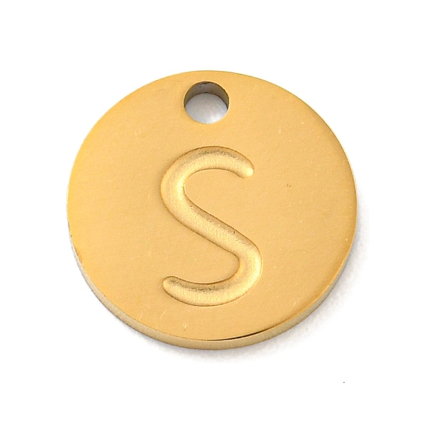 

PandaHall Ion Plating(IP) 304 Stainless Steel Pendants, Laser Cut, Flat Round with Letter Charm, Golden, Letter S, 10x1mm, Hole: 1.4mm 304...