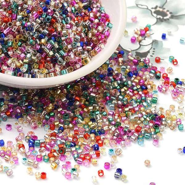 

PandaHall Glass Seed Beads, Silver Lined, Cylinder, Colorful, 2x1.5mm, Hole: 1.4mm, about 50398pcs/pound Glass Multicolor