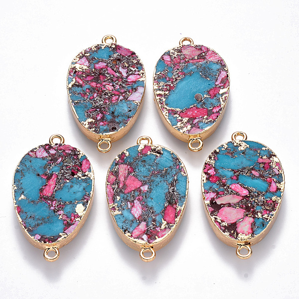 

PandaHall Synthetic Imperial Jasper Links connectors, with Light Gold Plated Brass Edge and Iron Loops, Teardrop, Hot Pink, 45x25~26x5.5mm...