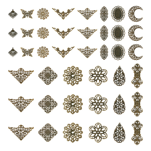 

PandaHall DIY Jewelry Making Finding Kit, Including Iron Filigree Joiners & Cabochon Connector Settings & Pendants, Rhombus & Flower &...