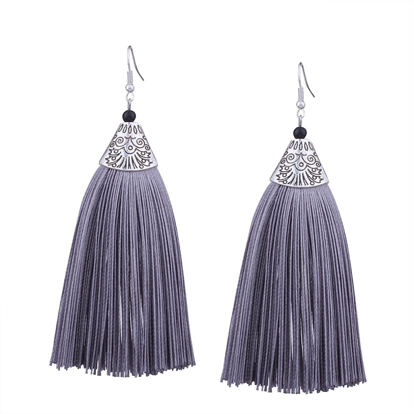 

PandaHall Dangling Tassel Earrings, with Alloy Finding, Antique Silver, Gray, 110x40mm Alloy Gray