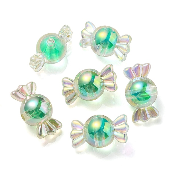 

PandaHall UV Plating Rainbow Iridescent Acrylic Beads, Two Tone Bead in Bead, Candy, Medium Sea Green, 15.5x29x15mm, Hole: 3mm Acrylic Candy