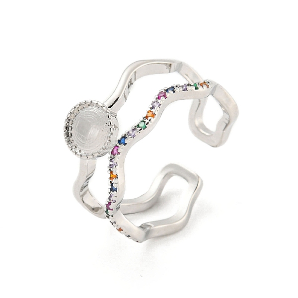 

PandaHall Flat Round Brass Micro Pave Colourful Cubic Zirconia Open Cuff Rings, Long-Lasting Plated, Platinum, US Size 7 1/4(17.5mm)...