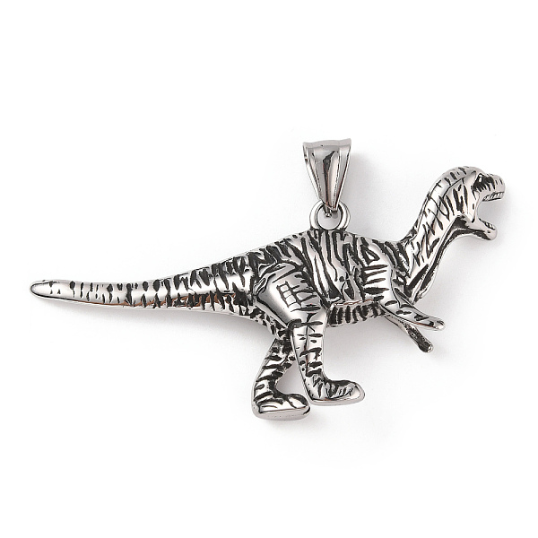 

PandaHall 304 Stainless Steel Big Pendants, with 201 Stainless Steel Snap on Bails, Dinosaur Charms, Antique Silver, 28x62.5x10.5mm, Hole...