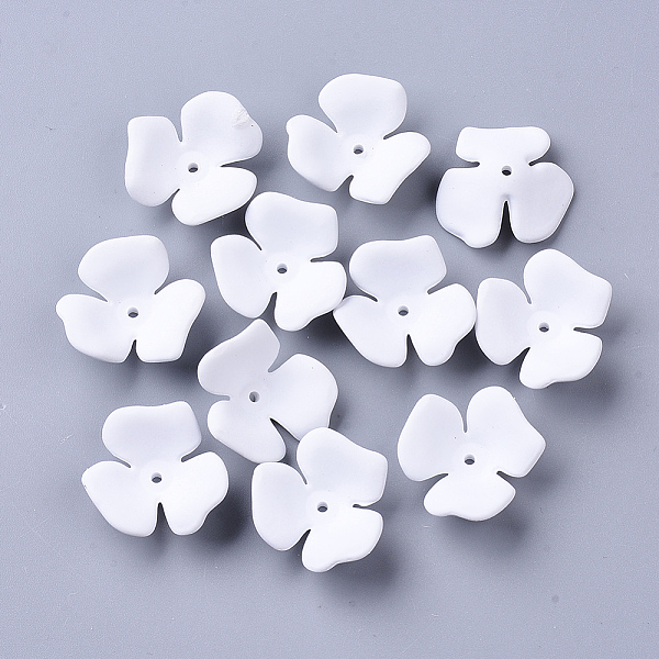 

PandaHall 3-Petal Spray Painted Acrylic Bead Caps, Rubberized Style, Flower, White, 23x20~22x7mm, Hole: 1.6mm Acrylic White