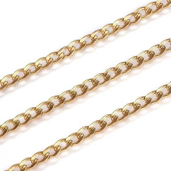 

PandaHall 3.28 Feet Ion Plating(IP) 304 Stainless Steel Twisted Chain Curb Chains, Unwelded, Golden, 4~5x3x0.8mm 304 Stainless Steel