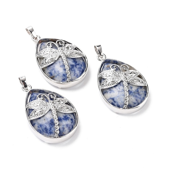 

PandaHall Natural Blue Spot Jasper Pendants, with Platinum Tone Brass Findings, Lead Free & Cadmium Free, Teardrop with Dragonfly Charms...