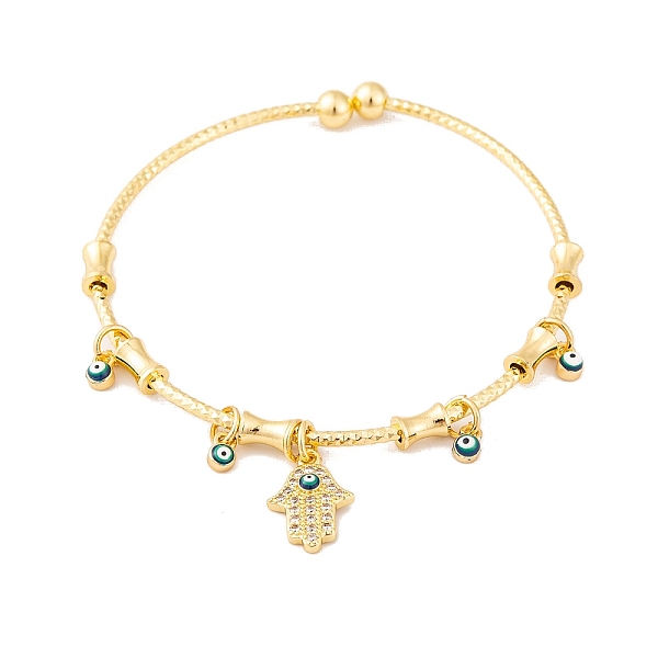

PandaHall Brass Pave Clear Cubic Zirconia Charm Bangles for Women, with Evil Eye Enamel, Golden, Hamsa Hand, Inner Diameter: 2-1/8 inch...
