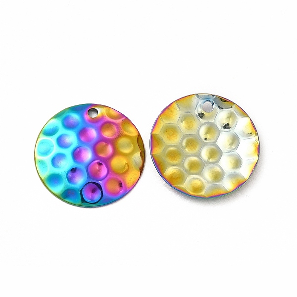 

PandaHall Ion Plating(IP) 304 Stainless Steel Pendants, Textured, Flat Round Charm, Rainbow Color, 20x2mm, Hole: 1.8mm 304 Stainless Steel...