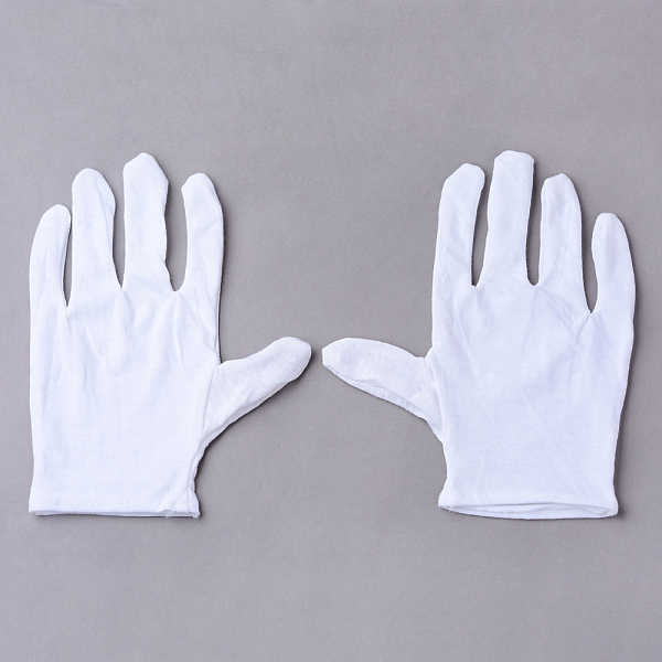

PandaHall Cotton Gloves, Coin Jewelry Silver Inspection Gloves, White, 210x140mm, 12pairs/bag Cloth White